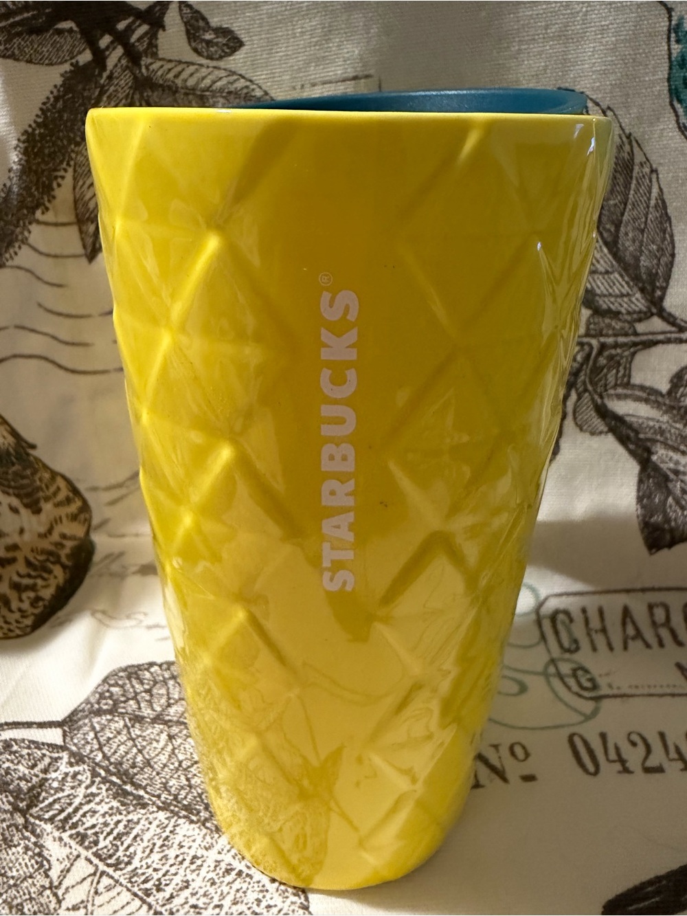 Starbucks Yellow Ceramic Mug with Blue Interior